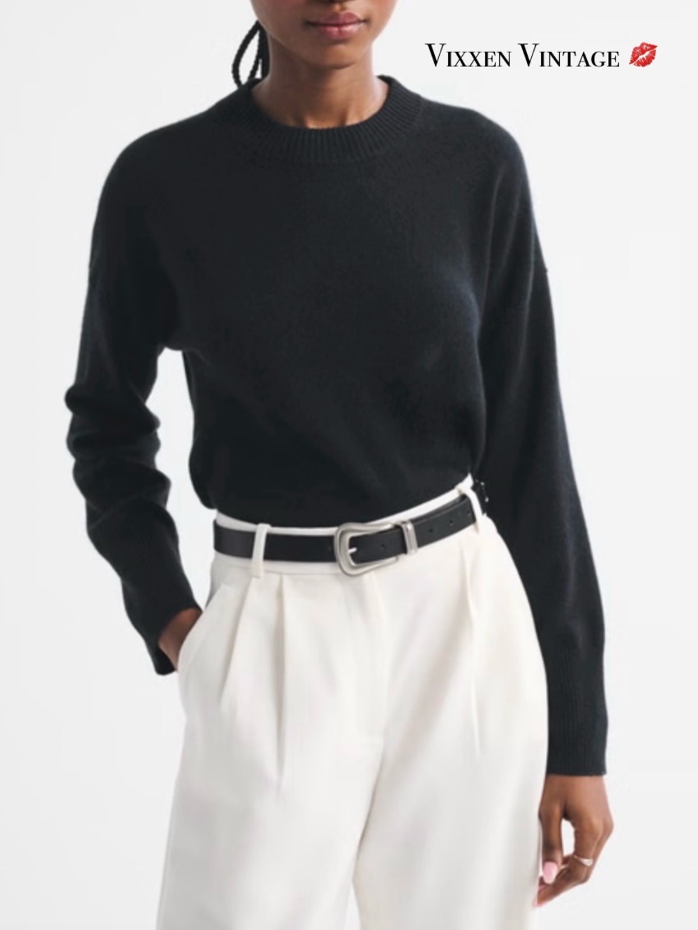 ABERCROMBIE & FITCH RELAXED ‘CASHMERE CREW SWEATER’ IN BLACK